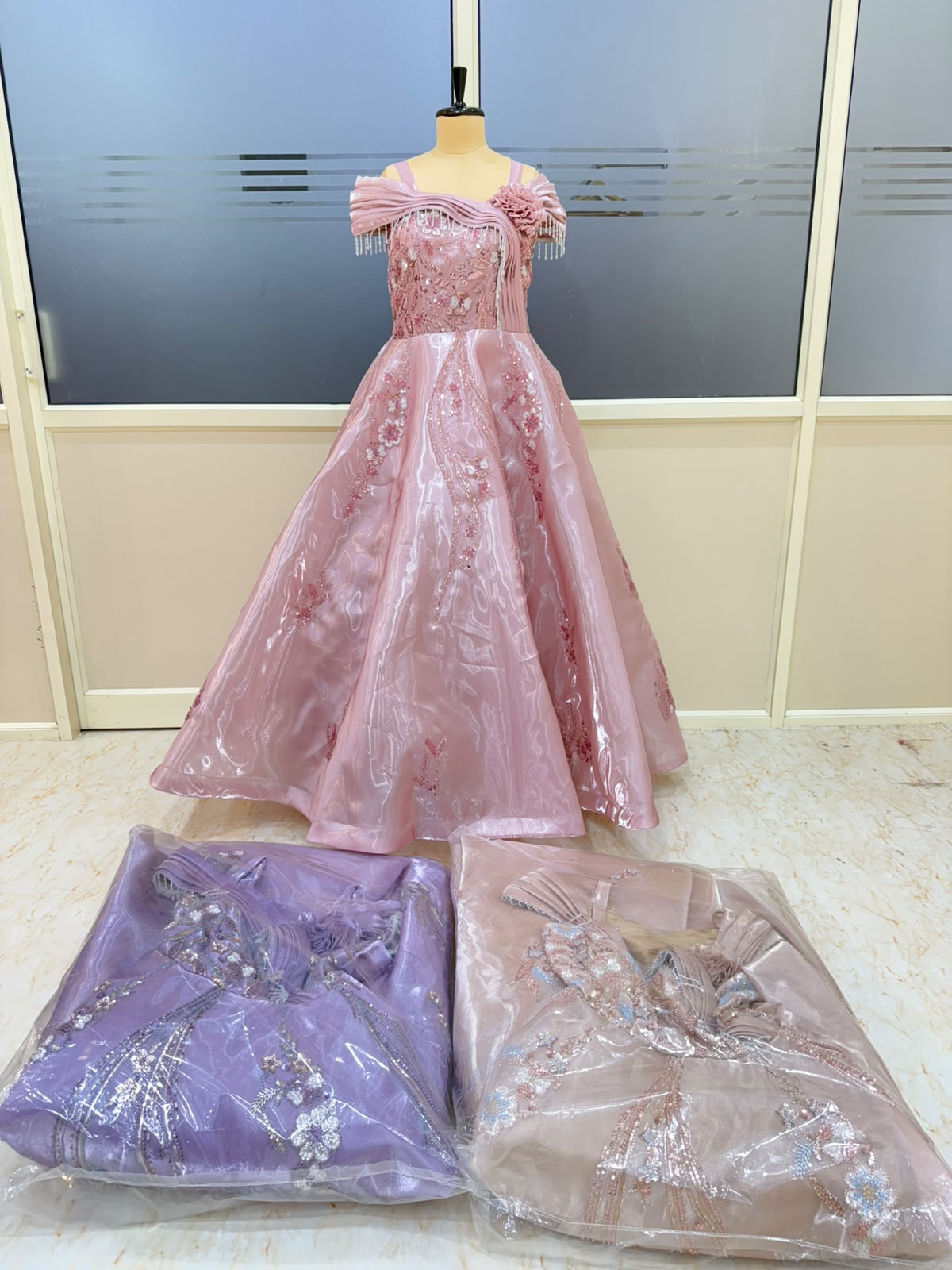 Baby Pink Lavender Brown Designer Gown