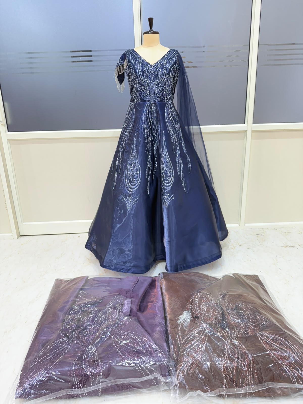 Navy Blue Purple Brown Gown