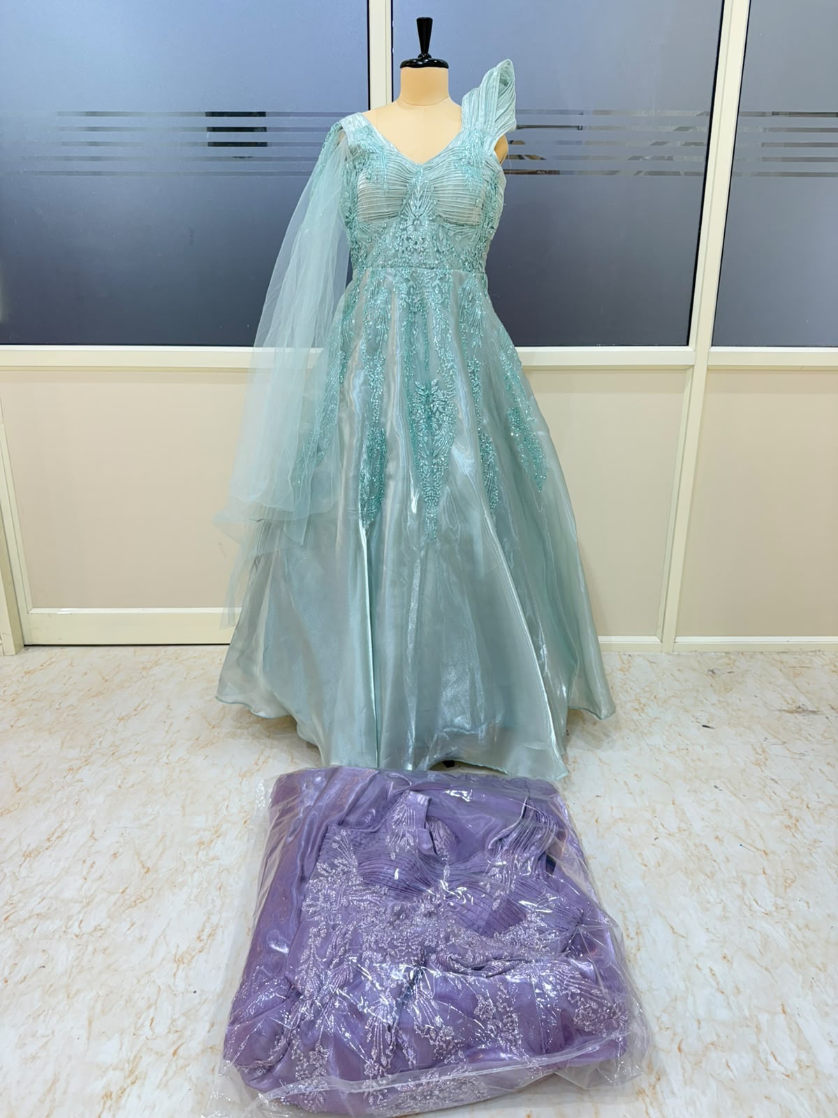 Sea Green Blue Purple Designer Gown