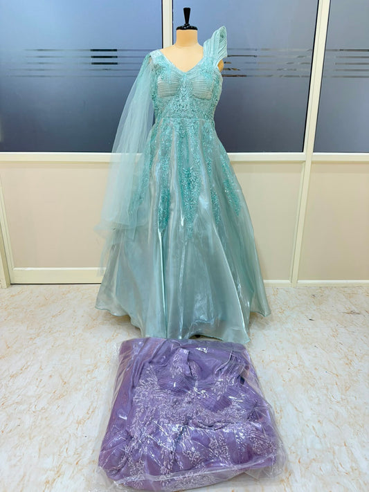 Sea Green Blue Purple Designer Gown