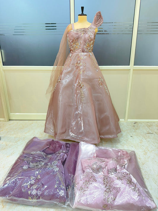 Lavender Baby Pink Peach Designer Gown