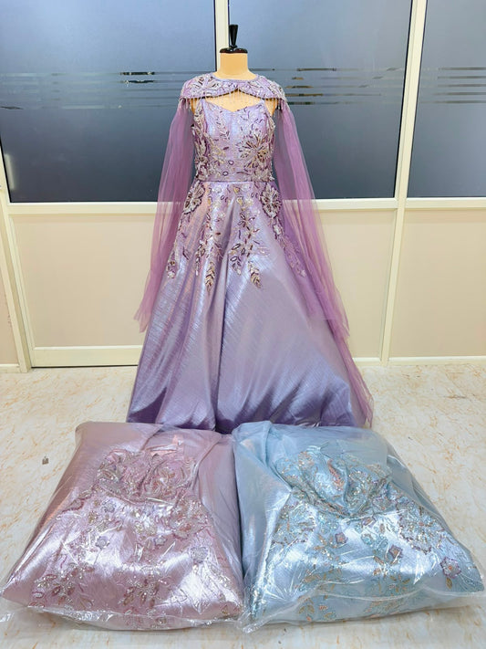 Lavender Blue Pink Designer Gown