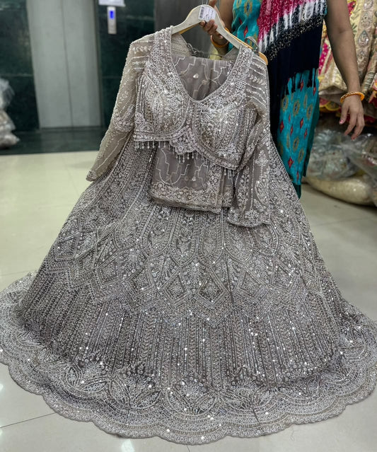 Silver Grey Designer Crop Top Lehenga