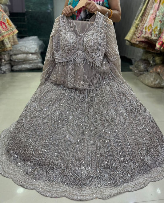Silver Grey Designer Crop Top Lehenga
