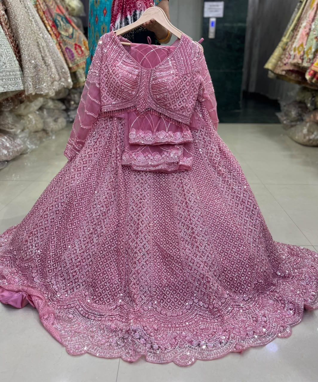 Pink On Pink Monotone Designer Crop Top Lehenga