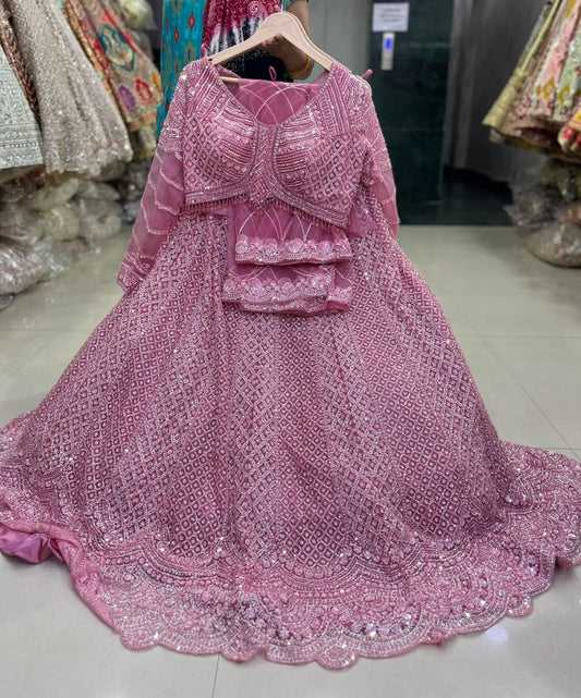 Pink On Pink Monotone Designer Crop Top Lehenga
