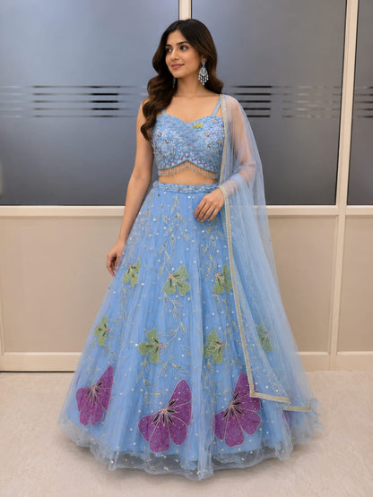 Blue Designer Pdp Crop Top Lehenga