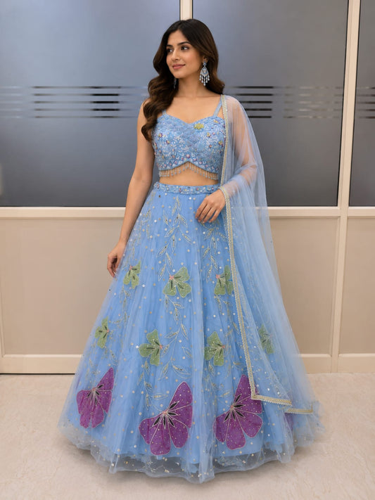 Blue Designer Pdp Crop Top Lehenga