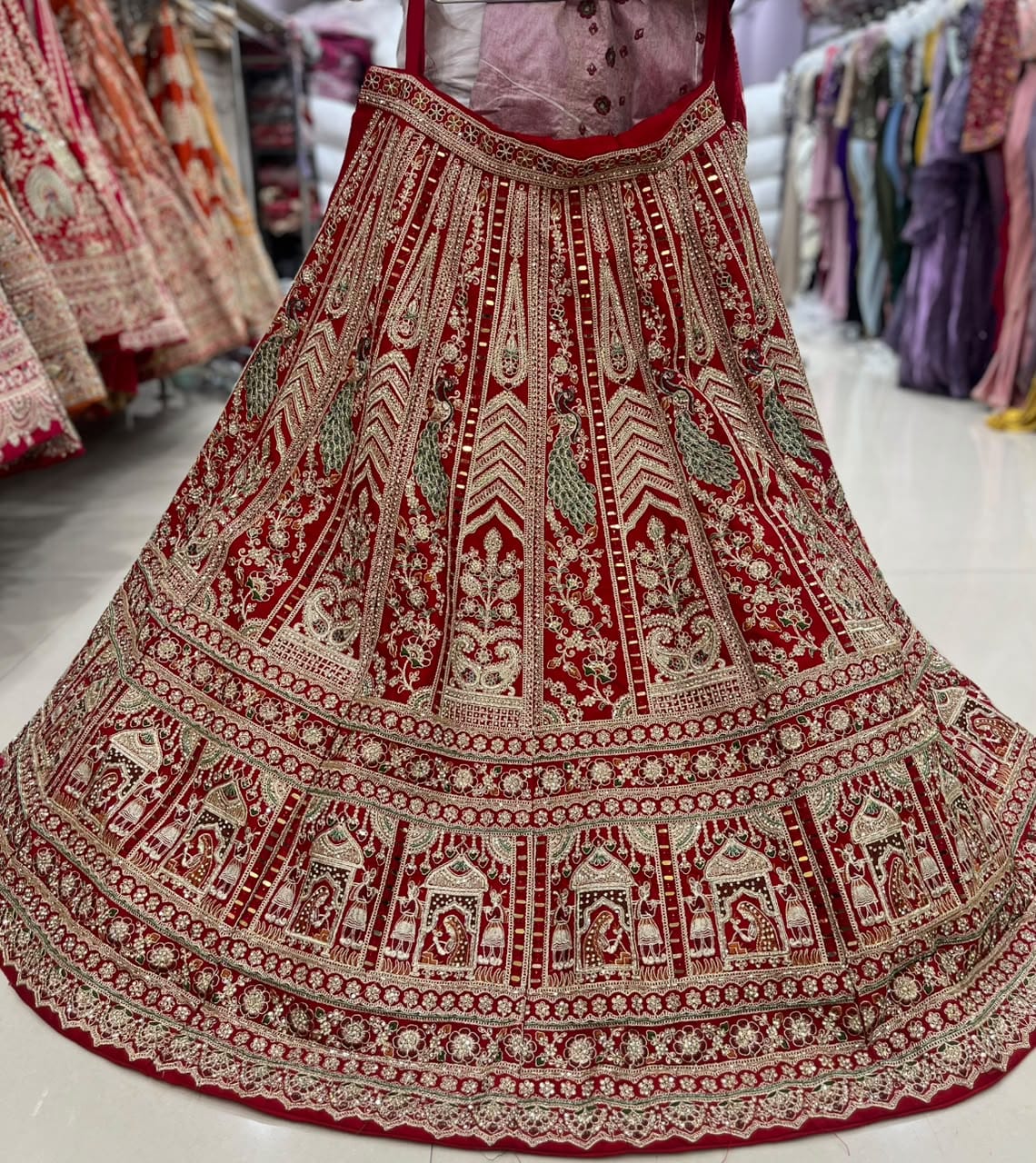 Maroon Pink Peacock Bridal Lehenga