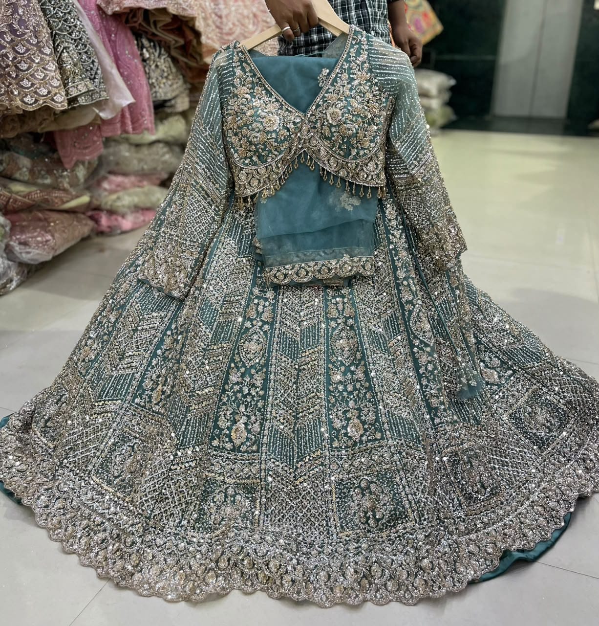 Sky Blue Crop Top Lehenga - Shopping World
