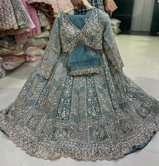Sky Blue Crop Top Lehenga