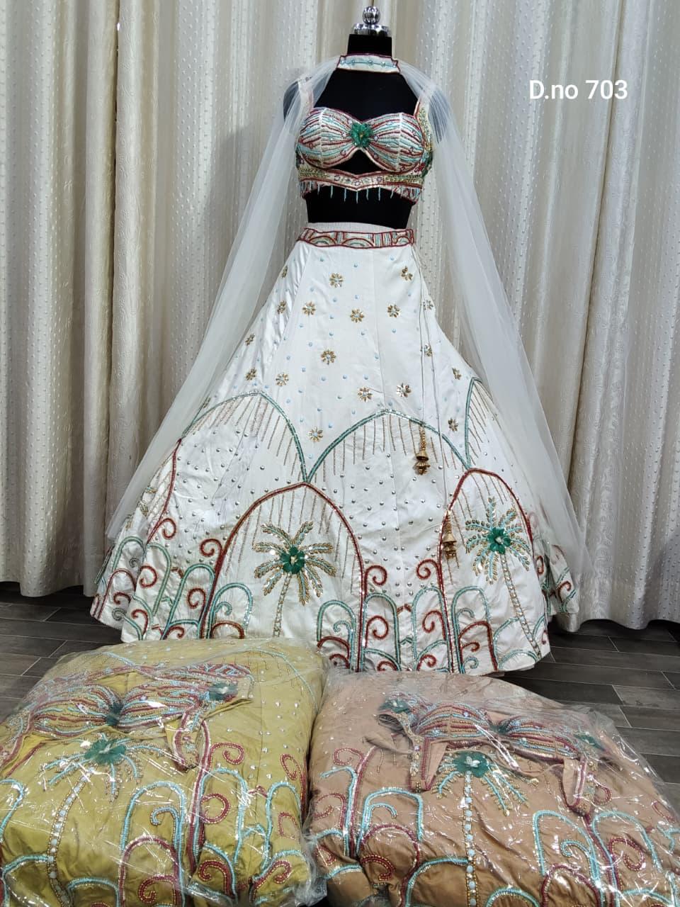 Sky blue pink White Pdp Crop Top Lehenga