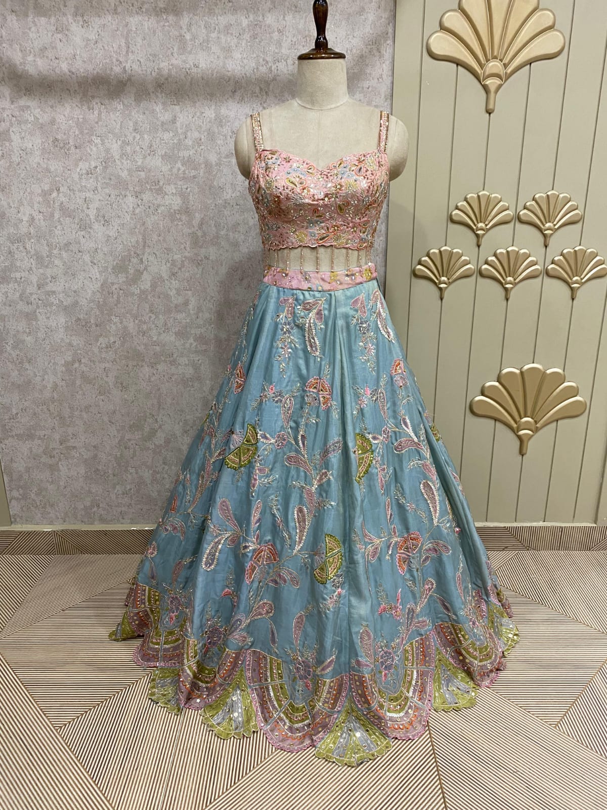 Sky blue PDP Crop Top Lehenga