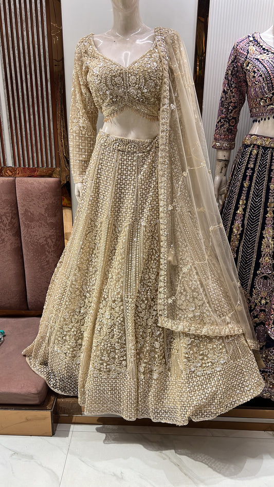 Golden on golden monotone Crop Top Lehenga