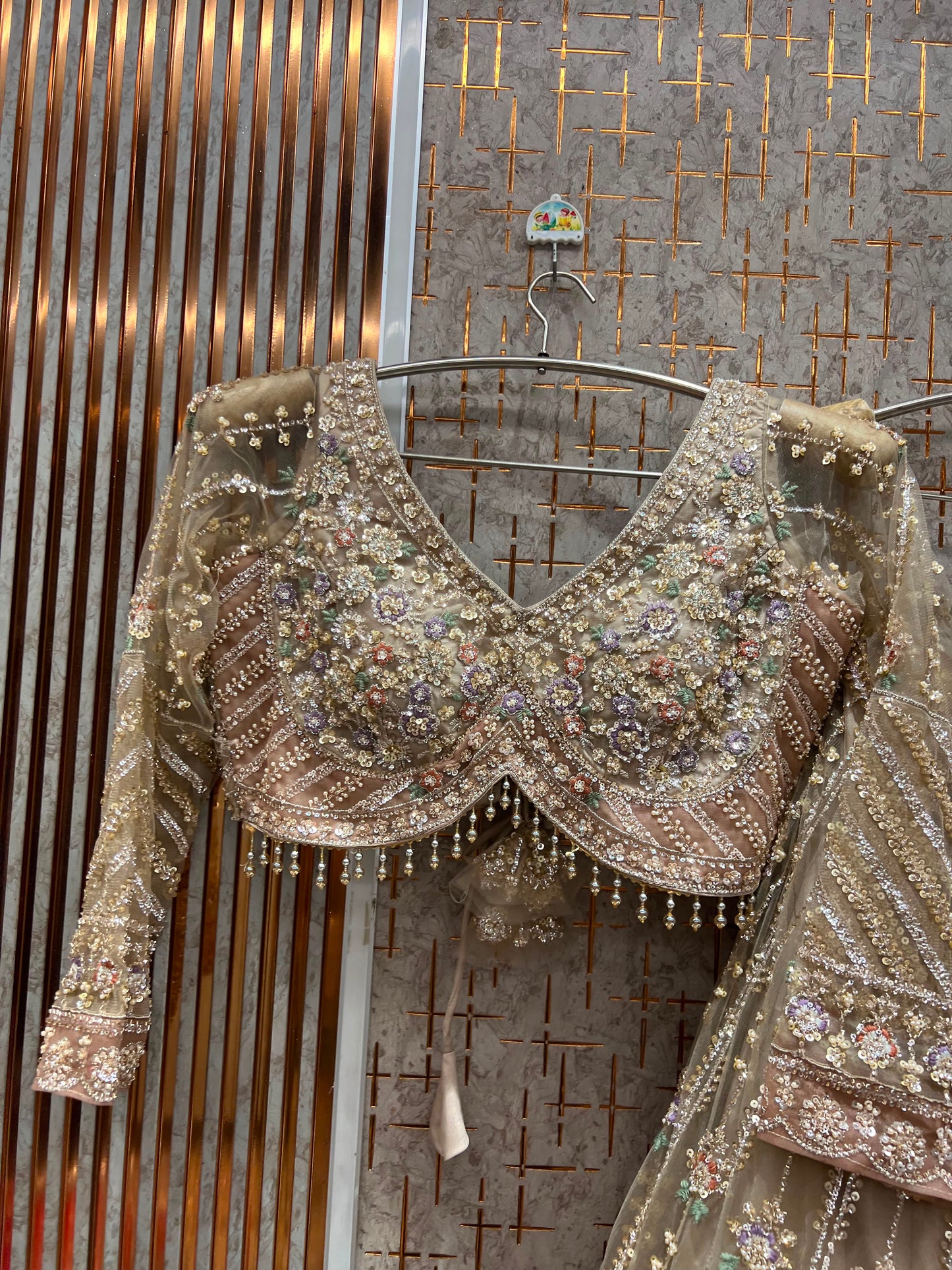 Golden blue peacock Crop top Lehenga
