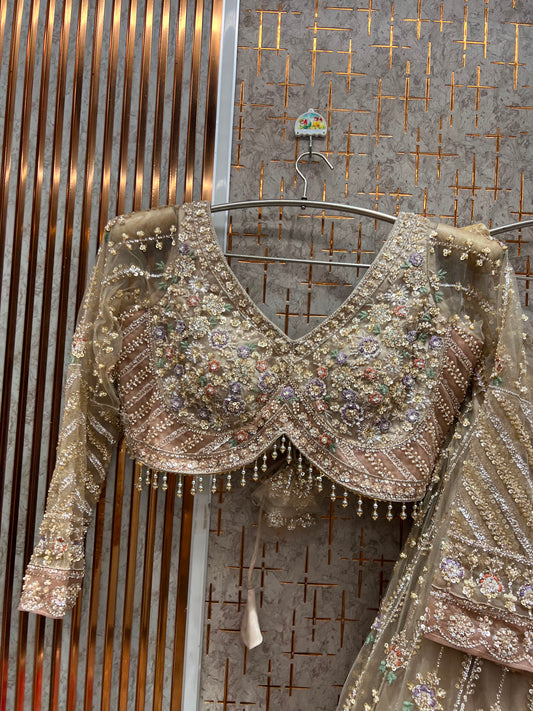 Golden blue peacock Crop top Lehenga