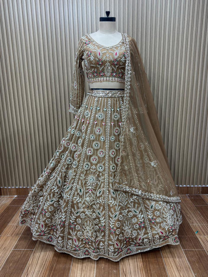 Peach brown blue Crop top Lehenga