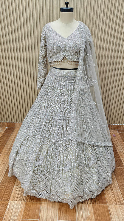 Grey silver Crop top Lehenga