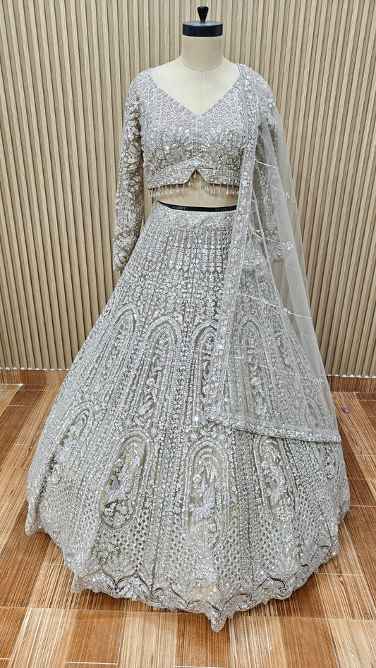 Grey silver Crop top Lehenga