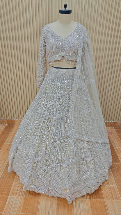 Grey silver Crop top Lehenga