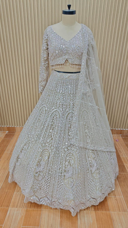 Grey silver Crop top Lehenga