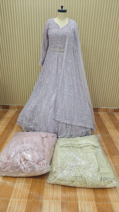 Lavender green pink Crop top Lehenga