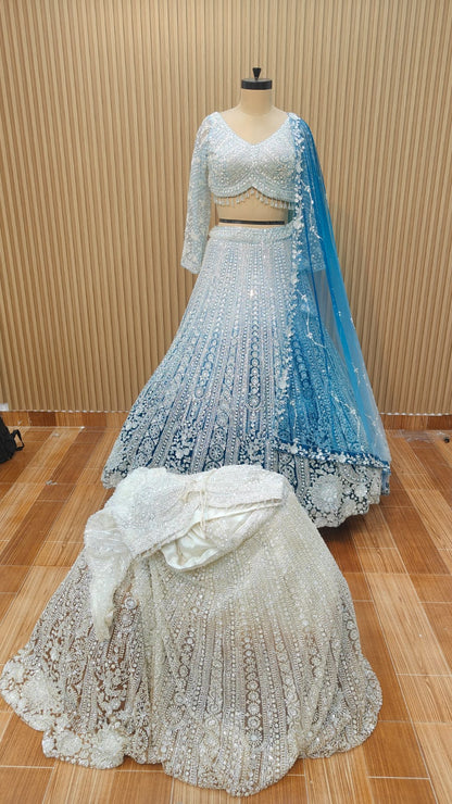 double shade Blue peach Crop top Lehenga