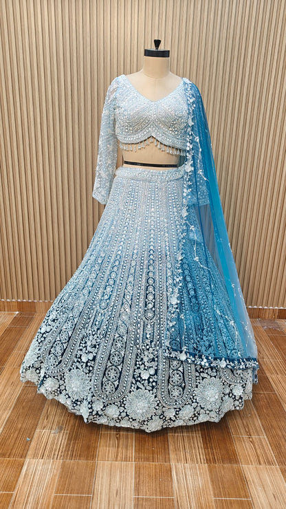 double shade Blue peach Crop top Lehenga