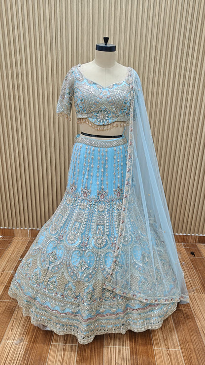 Blue Crop top Lehenga