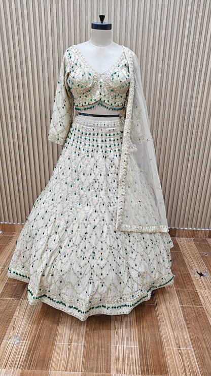 Blue white Crop top Lehenga