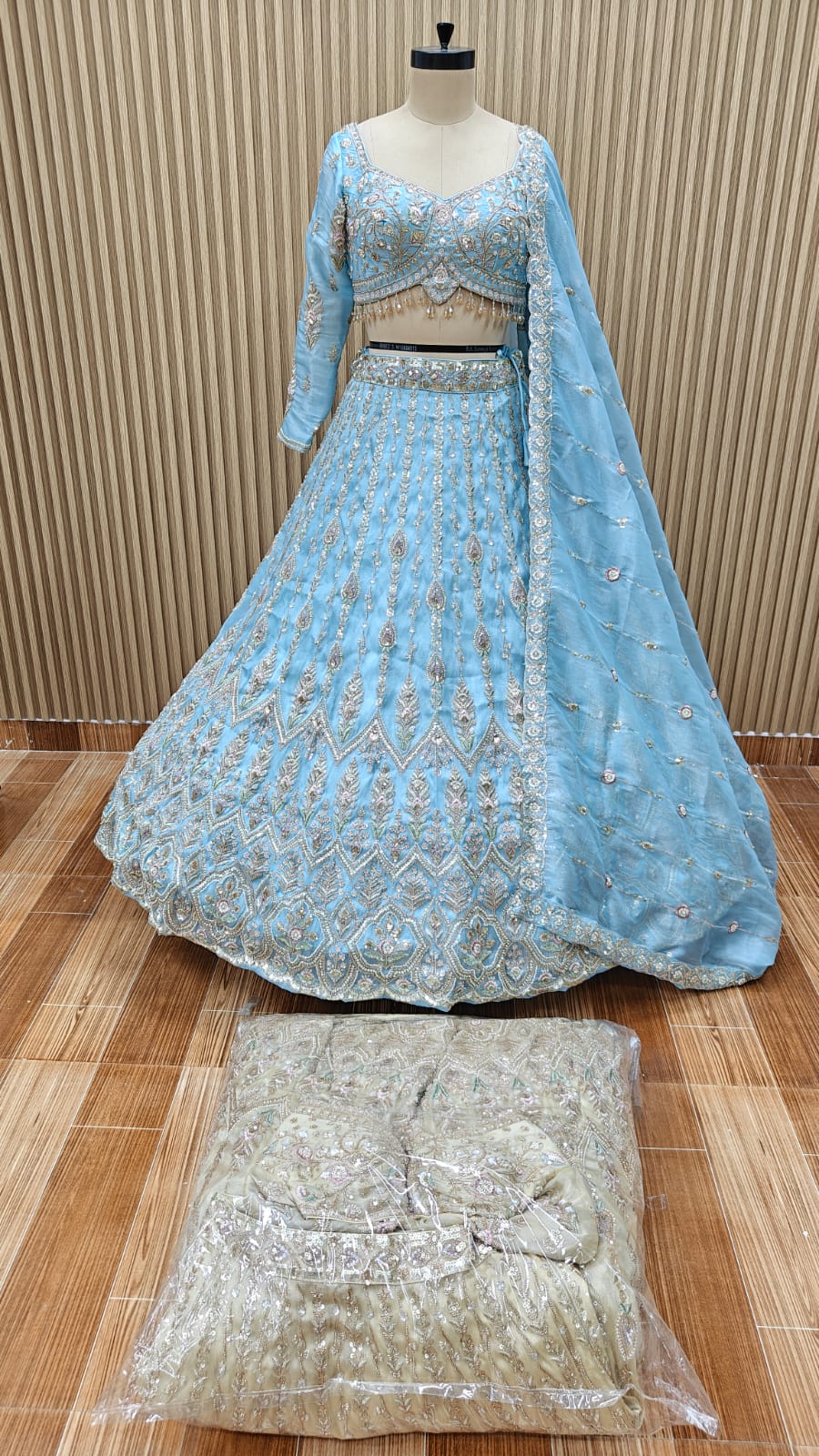 Blue golden Crop top Lehenga