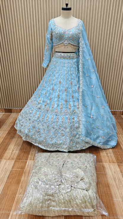 Blue golden Crop top Lehenga