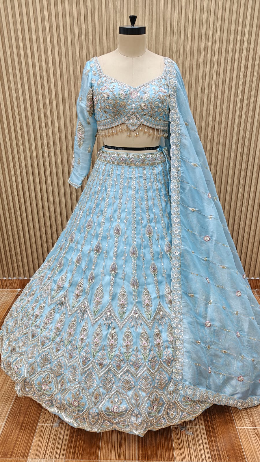 Blue golden Crop top Lehenga