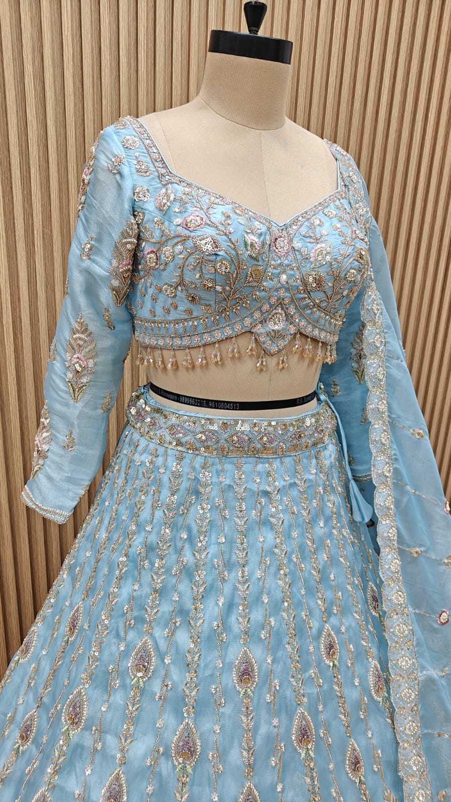 Blue golden Crop top Lehenga