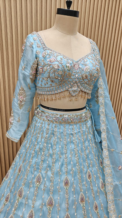 Blue golden Crop top Lehenga