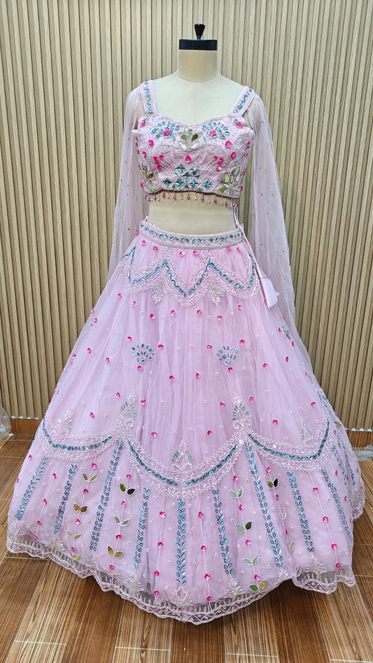 Pink blue green PDP Crop top Lehenga