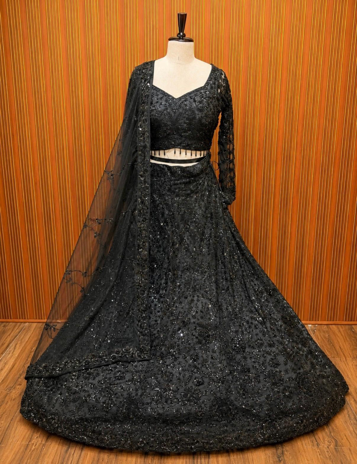 Blue black Crop top Lehenga