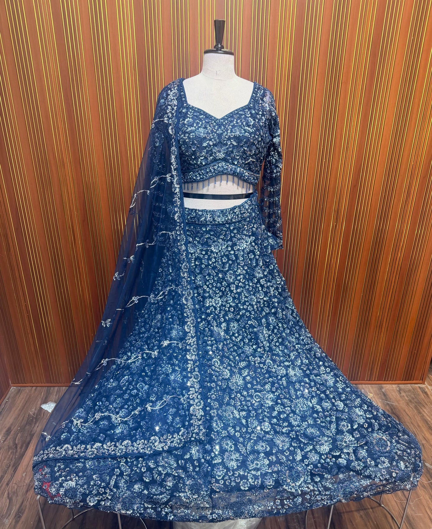Blue black Crop top Lehenga