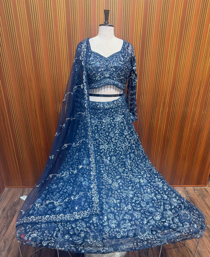 Blue black Crop top Lehenga