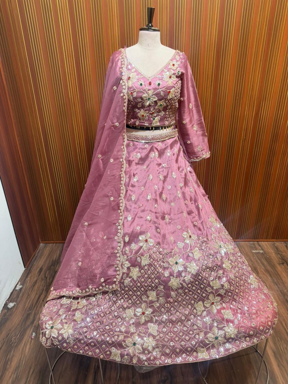 pink Crop top Lehenga