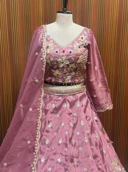 pink Crop top Lehenga
