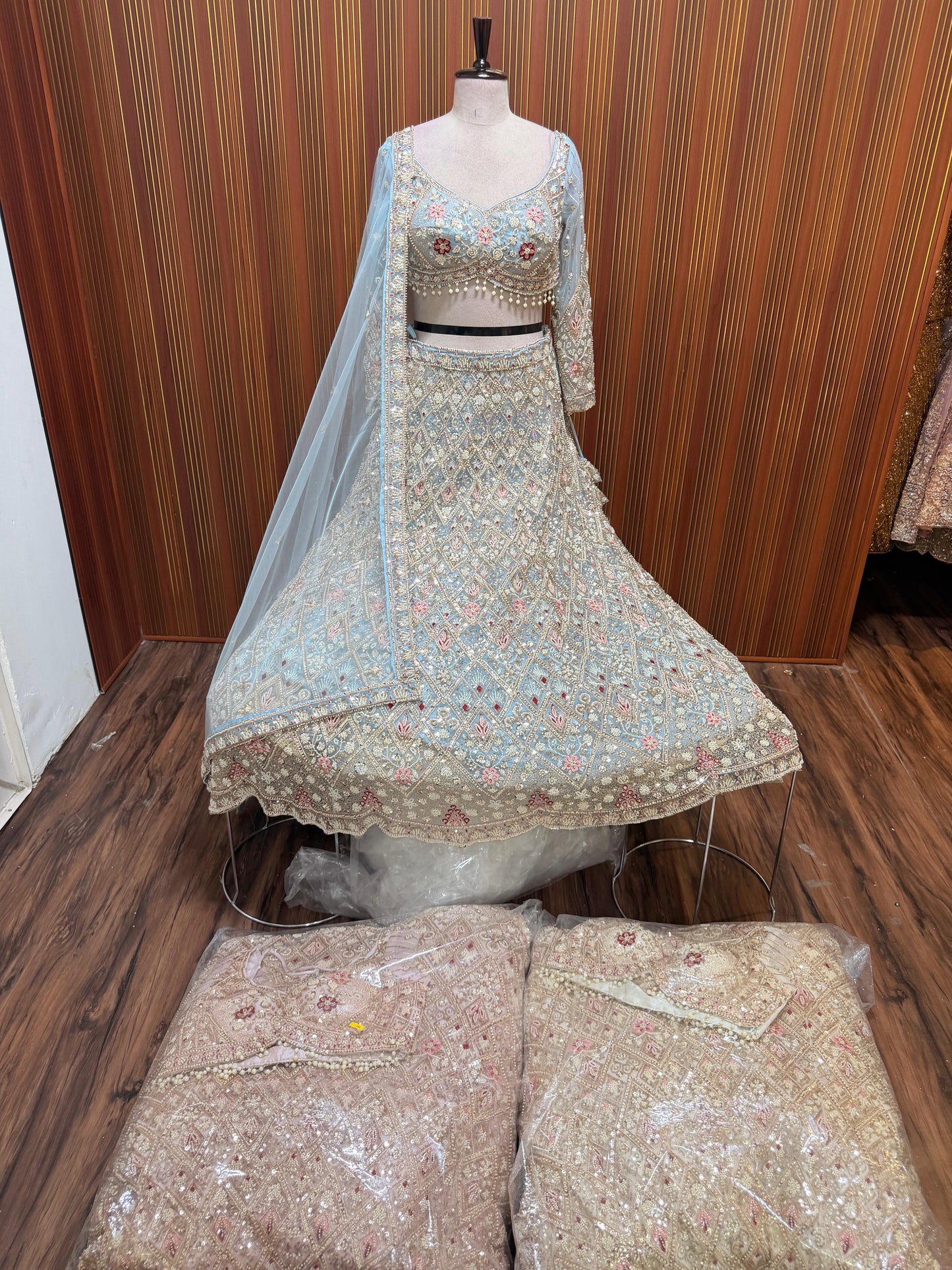 Blue pink golden Crop top Lehenga