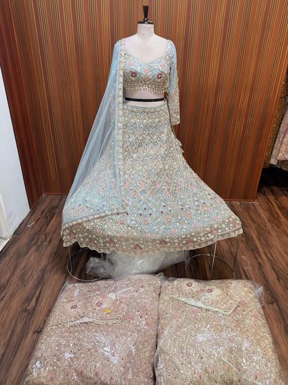 Blue pink golden Crop top Lehenga