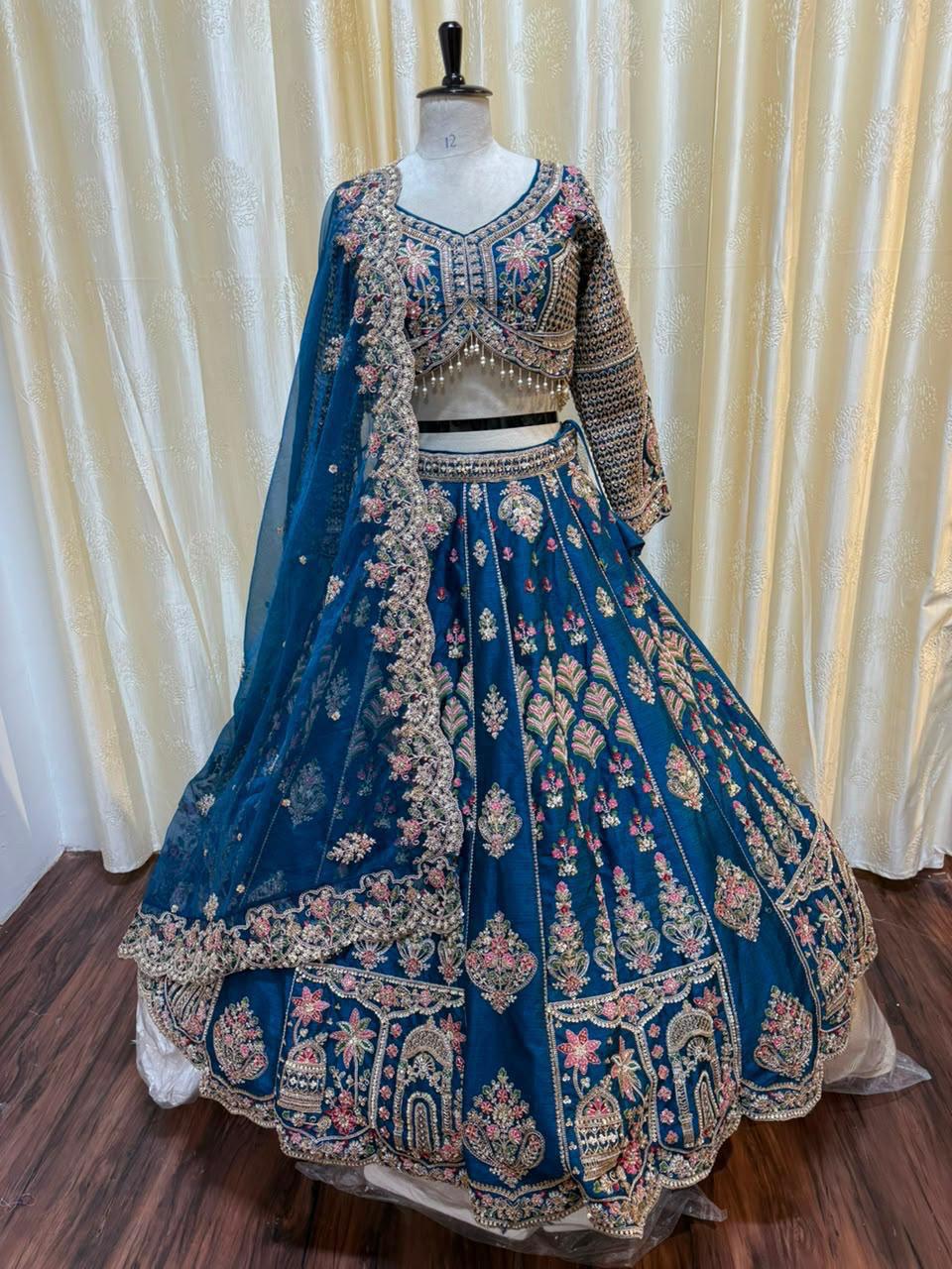 Blue red orange Crop top Lehenga