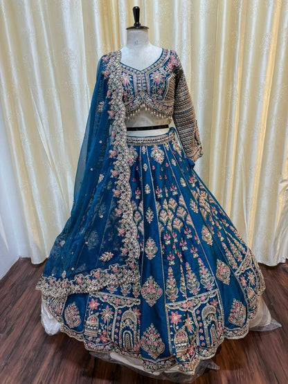 Blue red orange Crop top Lehenga