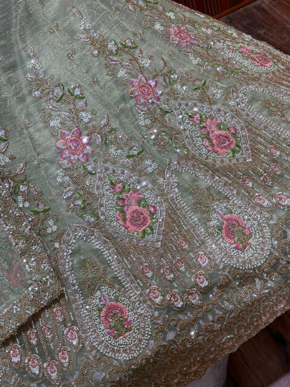 Green brown pink Crop top Lehenga
