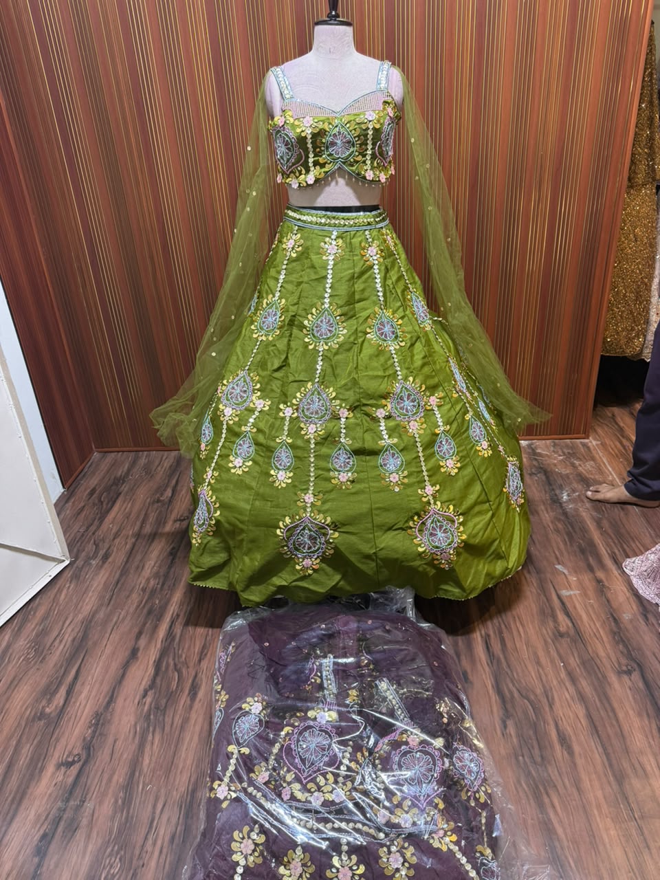 Green purple Crop top Lehenga