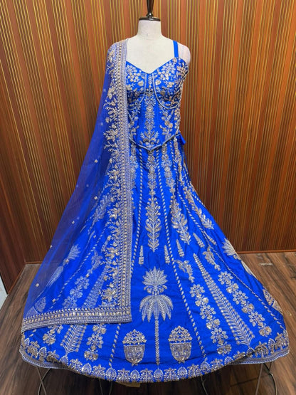 Blue orange pink Crop top Lehenga