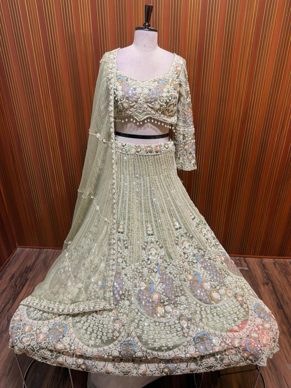 Green yellow Lavender top Lehenga