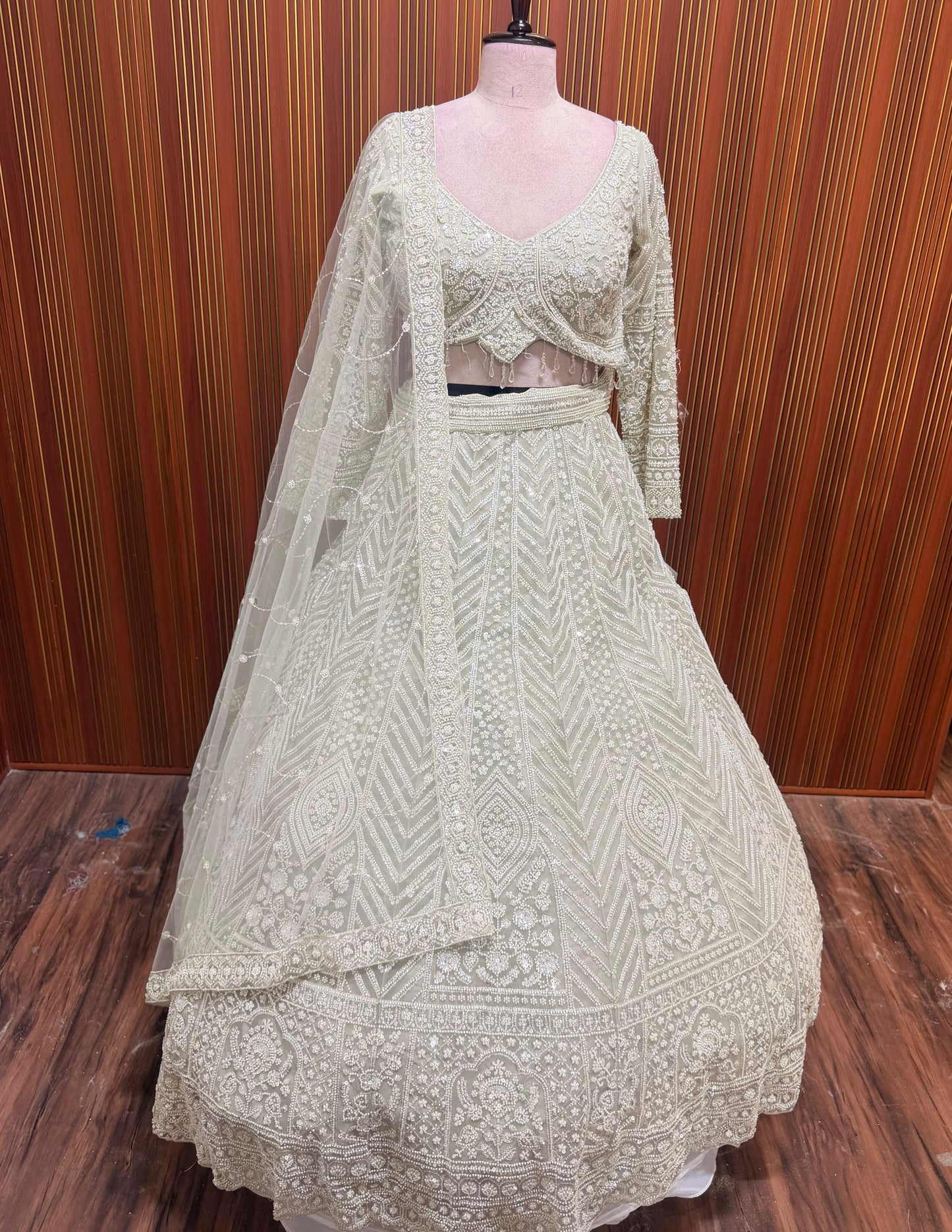 White green Crop top Lehenga